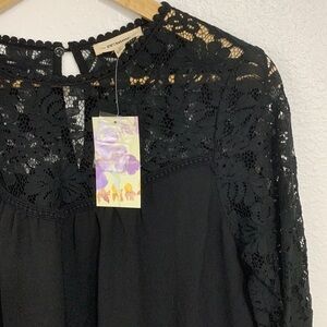 Contemporary Lace Black Linen Blend Knee Length Shift Dress Size M